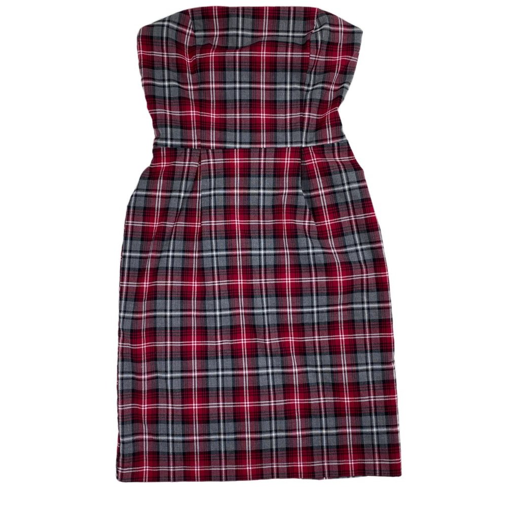 Forever 21 black red plaid white strapless tube top dress S